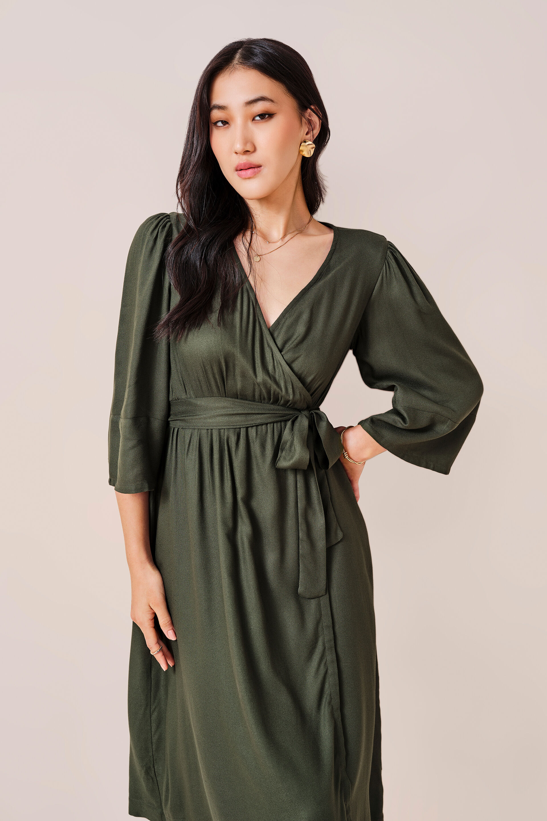 Olivia Viscose Dress, Olive, image 5